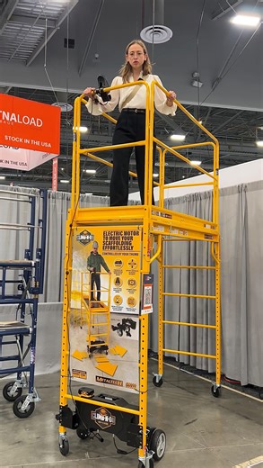 Metaltech Climb N Go is a motorized drive unit that snaps onto any Metaltech Baker style scaffold so you can roll the tower without climbing down. A single 18 to 21 V tool battery moves up to 330 lb for 4500 ft and the joystick mounts on the guardrail for 360 degree control. Stay at height, work faster, and meet OSHA mobility rules in one install. #Construction #MotorizedScaffold #Tools #ToolsOfTheTrade #Jobsite | Gadget Glimpse