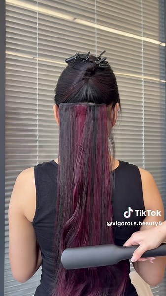 Straighten Burgundy Clip In Hair Extensions Tutorial
