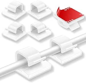 200 Pcs Cable Clips, Adhesive Cable Organizer Cord Holder Wire Clip Wire Management Self Adhesive Hooks Wire Holder for Office, Home(White, 200PCS)