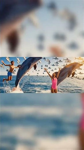 Unbelievable 😲 2 Dolphin 🐬 with Flying fish 🐠🐟 and 2 Chlid