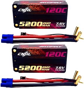 CNHL 2S Shorty Lipo Battery 5200mAh High Voltage 7.6V Lipo Battery 120C Hard Case with 5.0mm Bullet EC3 Plug for RC Car Tank Boat Airplane Truck(2 Packs