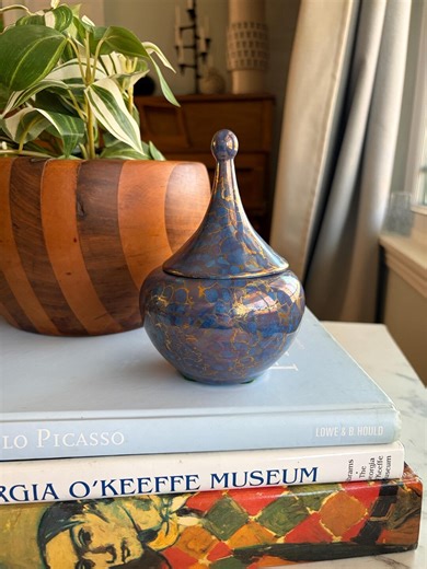 Ceramic Circus Tent Lidded Dish, Hobbyist Drip Paint, Blue and Gold - Etsy