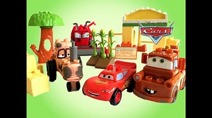 Do your own hilarious tractor tipping with this 41-piece Disney Pixar Cars Tipping Tractor playset by Mega Bloks! Recreate the exciting tractor-tipping scene from Disney Pixar Cars with a real-tipping tractor! This playset includes three buildable cars; Lightning McQueen, Tractor and Frank the Combine Harvester. There is also a Radiator Springs sign, special ramps, cornfield, haystack, fence and tree for you build and rebuild as desired. - Real tipping action, inspired by the tractor tipping sce
