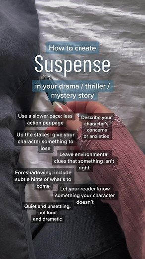 Here’s how I create a sense of suspense when I want the reader to suspect something bad is about to happen in a scene. Suspense can be used before something exciting happens too, and some of these techniques still apply, though I would use a lot less foreshadowing in those situations, and focus more on reminding the reader what’s at stake for the main character and why they should care about the outcome! - L #writingtips #booktok #writertok #writingadvice #suspensewriter #writingabook