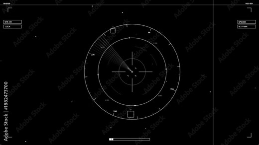 A HUD element features a radar display with tracking lines and coordinates. This animation serves as a tool for video creators and web designers to enhance their projects with a futuristic look.