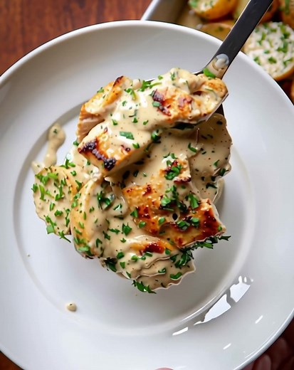 🥔 Hähnchen mit cremiger Knoblauch-Sahnesoße, Ofenkartoffeln & grünen Bohnen 🍗🌿 Vorbereitungszeit: 20 Minuten Kochzeit: 30 Minuten Portionen: 2 Kalorien pro Portion: ca. 600 kcal 🛒 Zutaten Für das Hähnchen: 2 Hähnchenbrustfilets 🍗 1 EL Olivenöl Salz & Pfeffer 1 TL Paprikapulver Für die cremige Sauce: 1 EL Butter 🧈 2 Knoblauchzehen, fein gehackt 🧄 200 ml Sahne 1 TL Dijon-Senf 30 g geriebener Parmesan 🧀 Frische Petersilie, fein gehackt 🌿 Salz & Pfeffer nach Geschmack Für die Beilagen: 300 
