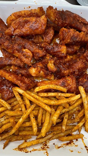 Miguel Raya| Food, bbq, recipes | Deep fried cod fish costed in Nashville hot sauce. This was absolutely amazing. Cut your fish into strips then add them to corn starch,... | Instagram