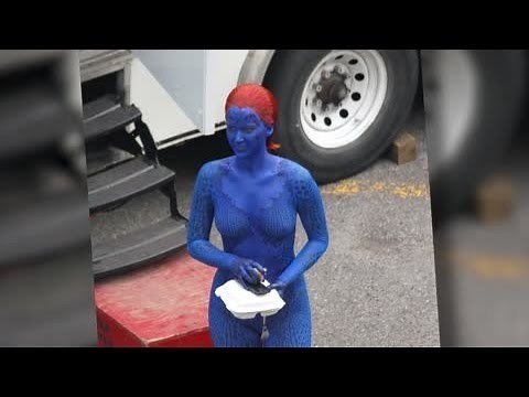 Jennifer Lawrence Rocks Mystique Bodysuit and Paint | Splash News TV