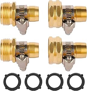 2 Set Brass Garden Hose Repair Connector Kit with Clamps, Fit for 3/4" or 5/8" Garden Hose Fittings, Male and Female Garden Water Hose Repair Kit (3/4" GHT Garden Hose Adapter)