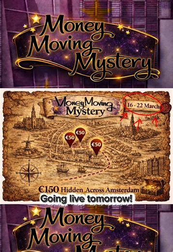 Treasure Map 16-22 March🗺️💸 The next treasure map is for 16–22 March in Amsterdam🇳🇱 This week includes 3 hidden drops: 💸 €50 on Monday 💸 €50 on Wednesday 💸 €50 on Friday That’s €150 total hidden within one area shown on the map 👀 If you want to be ready before everyone else the treasure map is waiting! #money #moving #mystery #treasuremap