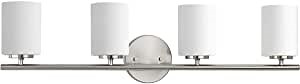 Progress Lighting 4-Light Etched White Glass Modern Bath Vanity Light, Replay Collection, Brushed Nickel (P2160-09)