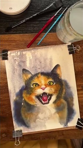 Art Process: When Watercolors Meet a Chatty Calico #catloverart #petportrait