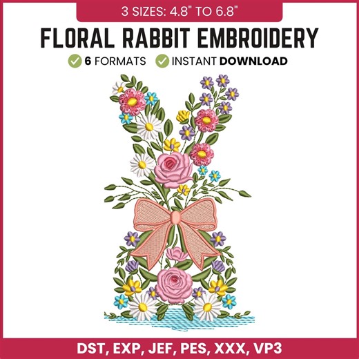 Floral Bunny Machine Embroidery Design – Easter Rabbit Pattern, Floral Bunny, Spring Rabbit Embroidery, Animal Embroidery, Easter Design PES - Etsy