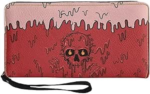 Womens Wallets PU Leather Clutch Long Wallet Red Bloody Skull for Women Card Holder Phone Organizer Ladies Travel Purse