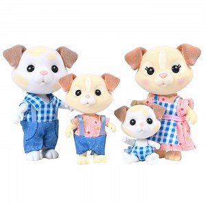 Honey Bee Acres Barksters Dog Family – Includes 4 Miniature Flocked Animal Figures with Removable Outfits – Dollhouse Toy Set for Kids Ages 3