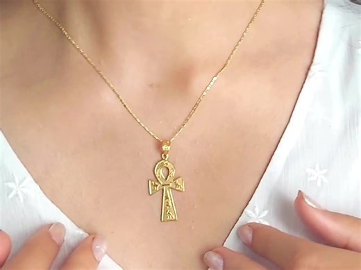 Sterling Silver Ankh Cross Necklace Handmade Egyptian Jewelry Key of Life Pendant Gold Plated - Etsy