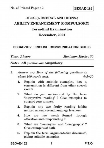 BEGAE - 182 December 2021 Question Paper