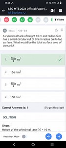 A cylindrical tank of height 10 m and radius 5 m has a small ci... | Filo