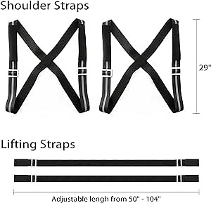Moving Straps, 2-Person Lifting and Moving System Reflective Lifting Straps for Moving Furniture, Appliances, Mattresses or Any Item up to 800 lbs (Black)