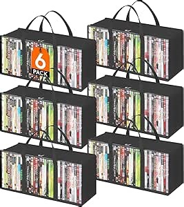 Lifewit DVD Storage Bags 6 Pack, Clear PVC Plastic DVD Organizer with Handles and Zipper, Media Holder for Blu Ray Disc, Movie Cases, VHS Box, Video Game Disks, Albums, Holds 240 Pcs DVDs (40 Each)