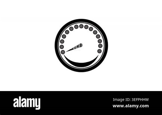 Simple Black and White Speedometer Icon with Pointer on White Background gauge dial.Minimalistic speedometer icon in black and white with pointer on white background for digital or UI graphics Stock Video Footage - Alamy