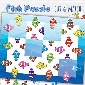 Printable Fish Puzzle Game | Color Matching | Animals Matching Montessori | Educational Memory | Scissor Skills | Homeschool Kids Worksheet - Etsy UK