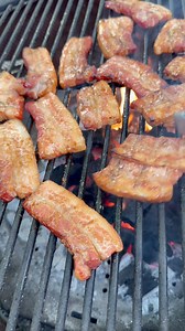 Smoked and seared pork belly! I don't have to ask —you know you want this!Marinated pork belly strips in Bachans yuzu and a little rice wine vinegar! Smoked on the Traeger Woodridge and then seared. 🔥 #porkbelly #PorkBellyPerfection #traegergrills #grilledpork #funrecipes #cookingathome #reelsfacebook #thisjewcanque | This Jew Can Que