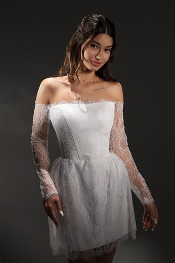 Convertible Lace Wedding Dress, Detachable Overskirt, Short Bridal Gown - Etsy