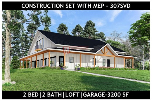 2 Bedroom Barndominium Floor Plan With Loft | 3200 SF Drawings Blueprints 307SVD (instant PDF Download) - Etsy