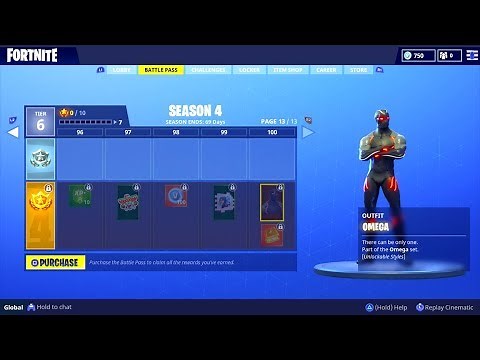 FORTNITE BATTLE ROYALE - SEASON 4 BATTLE PASS (ALL SKINS/EMOTES)