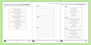 Comparing Properties of Solids, Liquids and Gasses Cut and Stick Worksheet