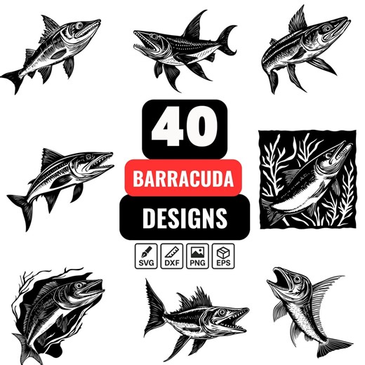 40 Barracuda SVG Bundle | Fish Silhouette Clipart | Ocean Predator Cut Files for Cricut and Silhouette - Etsy