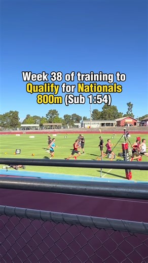 Week 38 of training to qualify for Nationals 800m (Sub 1:54) Mon — AM: 40min easy run PM: Gym (only one set of each exercise to stay fresh for Saturday’s race) Tue — Track Session 2 × 500m (60s rest) 1:31, 1:29 3mins rest 8 × 300m @1500m race pace (90s rest) 47–49s 3mins rest 8 × 300m @1500m race pace (90s rest) 47–49s 3mins rest 2 × (200m, 300m) @ controlled fast pace (roughly between 400m–800m race pace) 27s, 43s 27s, 41s Wed — Rest Thu — Threshold Session 2 × 500m (90s rest) 1:40, 1:39 2 sets