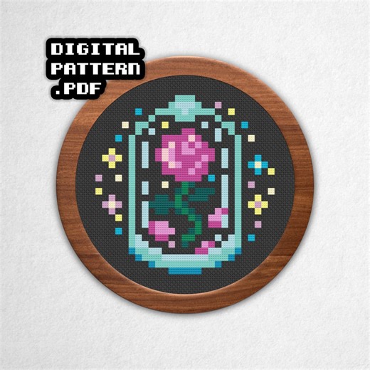 Enchanted Rose - Small Cross Stitch Pattern PDF, 3x3 Block Pixel Art Style Counted Crossstitch - Etsy UK
