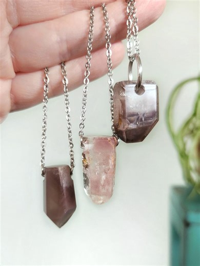 Lithium Quartz Crystal Pendant Necklace, Stainless Steel Natural Iron Included Quartz Point, Positive Energy Jewelry - Etsy