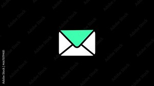 Email animated icon animation. 4K white on black alpha channel.