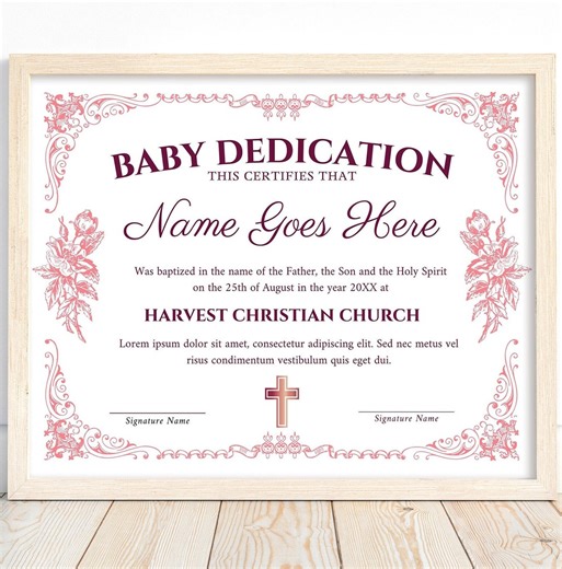Pink Baby Dedication Certificate Template, Baptism Christening (digital Download) - Etsy