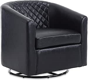 Modern Swivel Rocker Accent Chair Armchair Round Swivel Barrel Chair, 360° Rotating and Glide Back and Forth, Black PU Leather