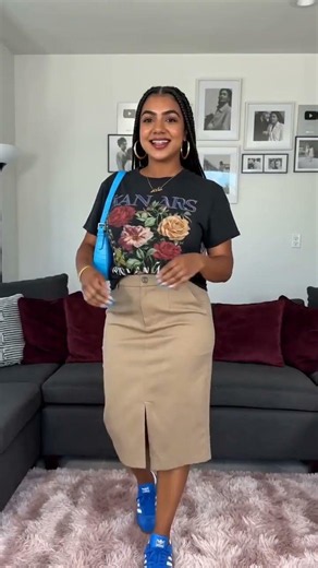 This basic khaki skirt can be styled 3 totally different ways