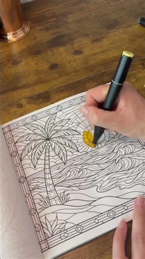 Coloring a Tropical Beach Sunset | Stained Glass Adult Coloring Book | Relaxing Video