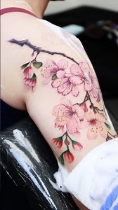 Cherry Blossom Upper Arm Tattoo | Soft Shading & Flow Design