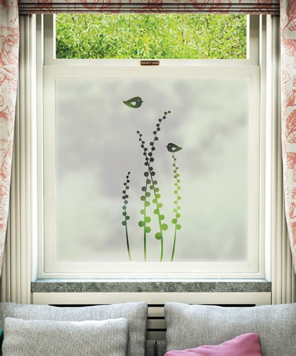 FB142 Plant and Bird Frosted Window Film Pattern | Frostbrite