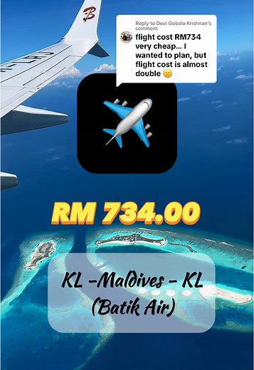Replying to @Devi Gobala Krishnan Promo flight ticket booking to Maldives! 🖋️Flight: RM734.00 (KL-Maldives-KL) I have shown the example if ticket bookijg for best price through @Fly AirAsia app. If you’re lucky, you can even get as cheapest as RM400 for return tickets from KL during promo. #Travel #Journey #Selflove #Experience #Universe #Nature #Love #Sea #Island #Sunset #Backpacker #Solotravel #Tamiltraveller #Malaysiantravellers #Vlog #Vjlife #Maldives #Male #Maafushi #Fulidhoo #Stingray #Sh