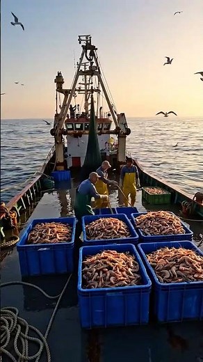 OMG!How can a man catch lots of prawns from net Unbelievable Watch tell the end #seafishing #fishin