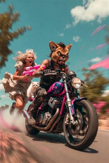 Cat Biker and Women Escape the Yellow Monster