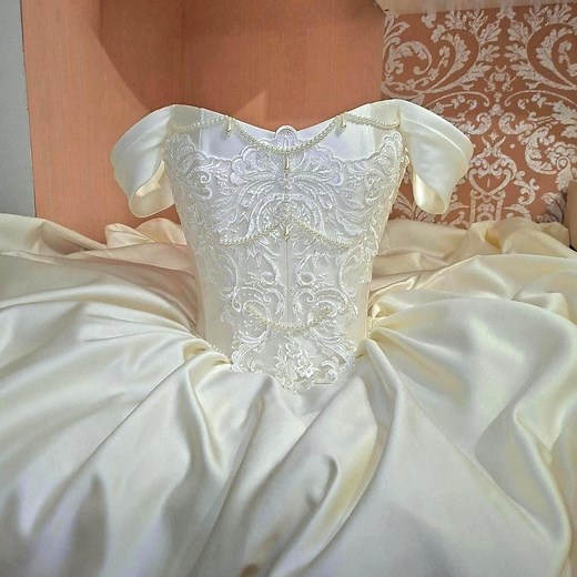 Unique IVORY Renaissance Basque Satin Corset Wedding Dress, Fairy Gown With Lace Corset Details - Etsy