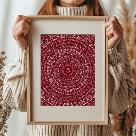 Red Pattern Wall Art, Burgundy and White Design, Bold Symmetrical Decor - Etsy