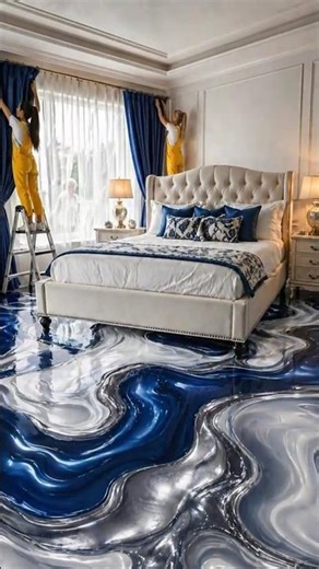 The Transformation Is Unreal 🤯 Luxurious bedroom💙🤍 #epoxy #diy #shorts #oddlysatisfying
