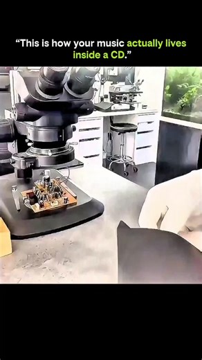 KNOWLEDGE HUB on Instagram: "This is how your music actually lives inside a CD — and it’s way more physical than you think. What you’re really seeing: A compact disc doesn’t store music as sound It stores data in the form of microscopic pits and flat areas These patterns spiral from the center to the edge of the disc How the music is read: A laser inside the CD player scans the spinning disc When the laser hits a pit, light scatters When it hits a flat surface, light reflects These reflections a