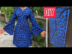 How To Make A Simple Dress Tutorial | Easy Dress Sewing Tutorial A-line Dress With Bell Sleeves